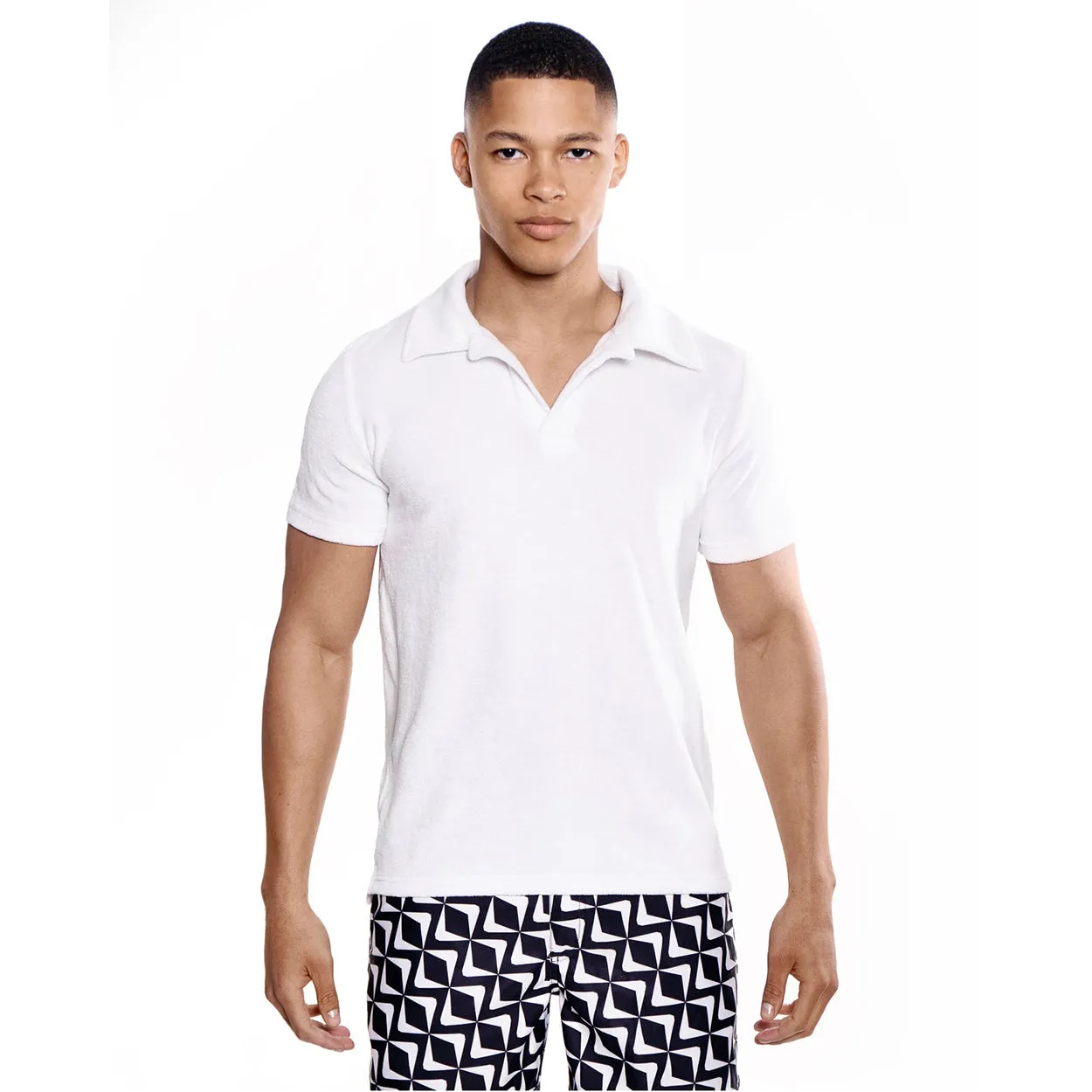 White Riviera Terry Polo - Men's Luxury Golf Shirt