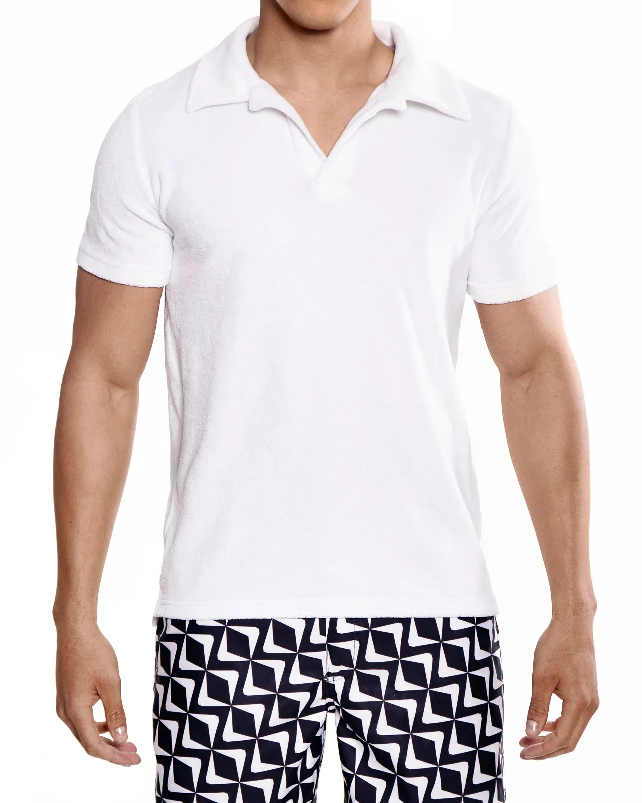 White Riviera Terry Polo - Men's Luxury Golf Shirt