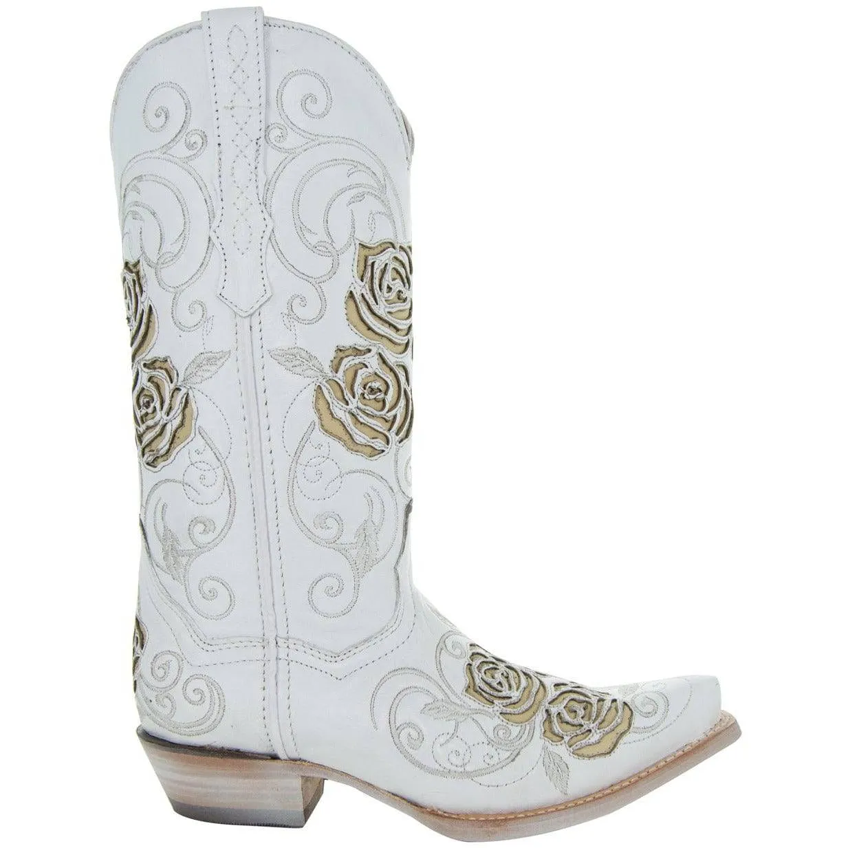 White Rose Western Cowgirl Boots with Inlay Design