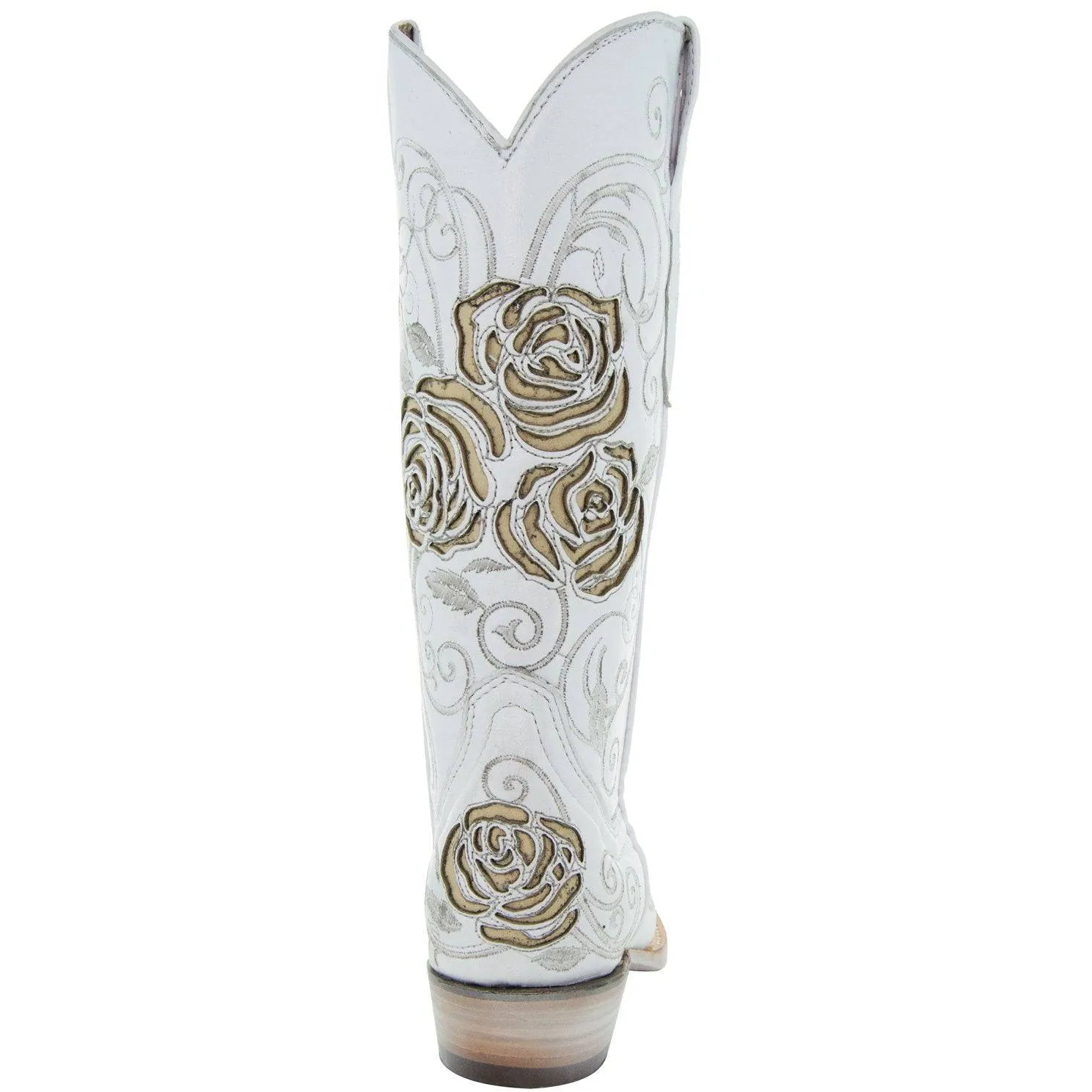 White Rose Western Cowgirl Boots with Inlay Design