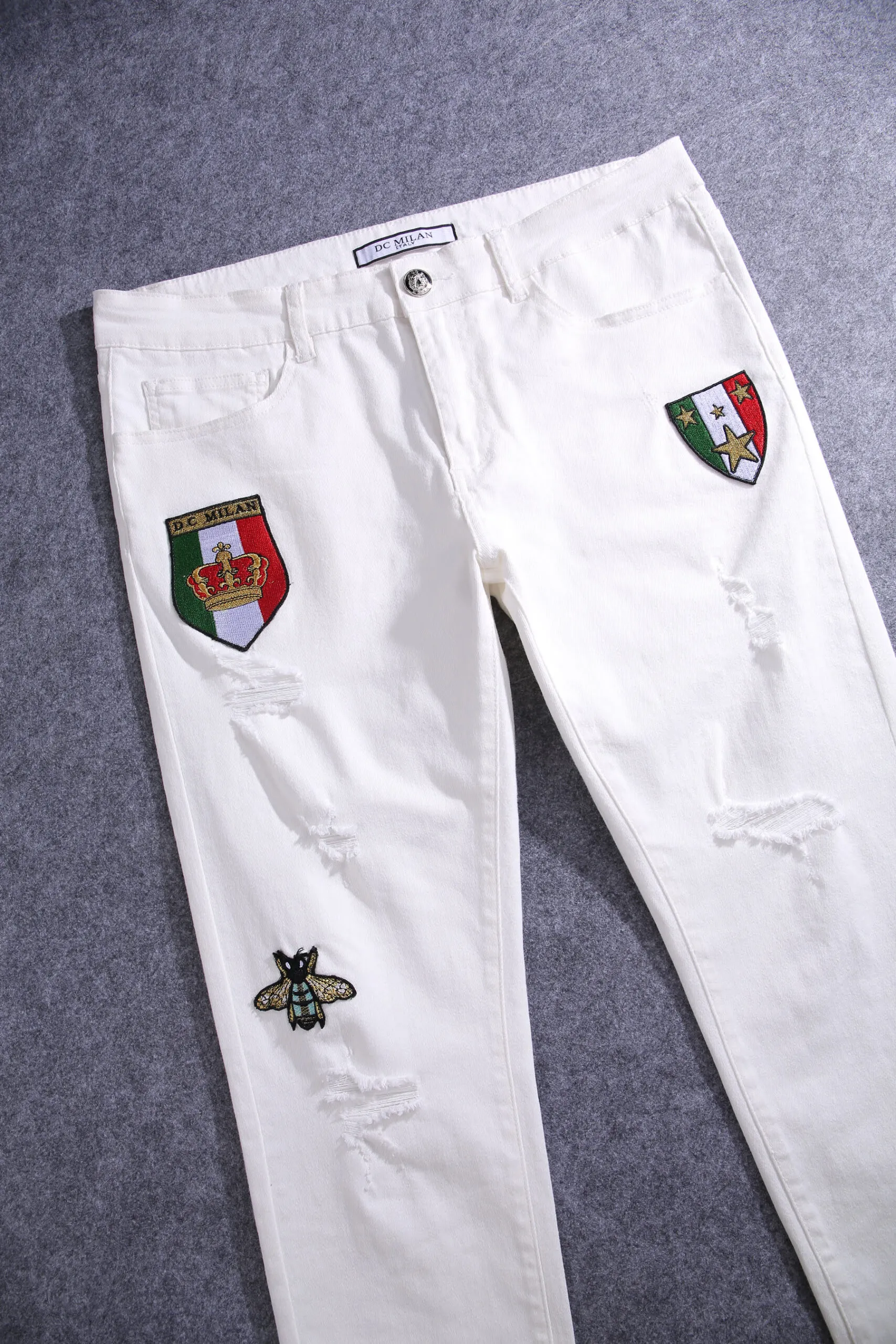 White Slim-fit Jeans with 3 logos