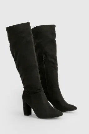 Wide Width Block Heel Knee High Boots