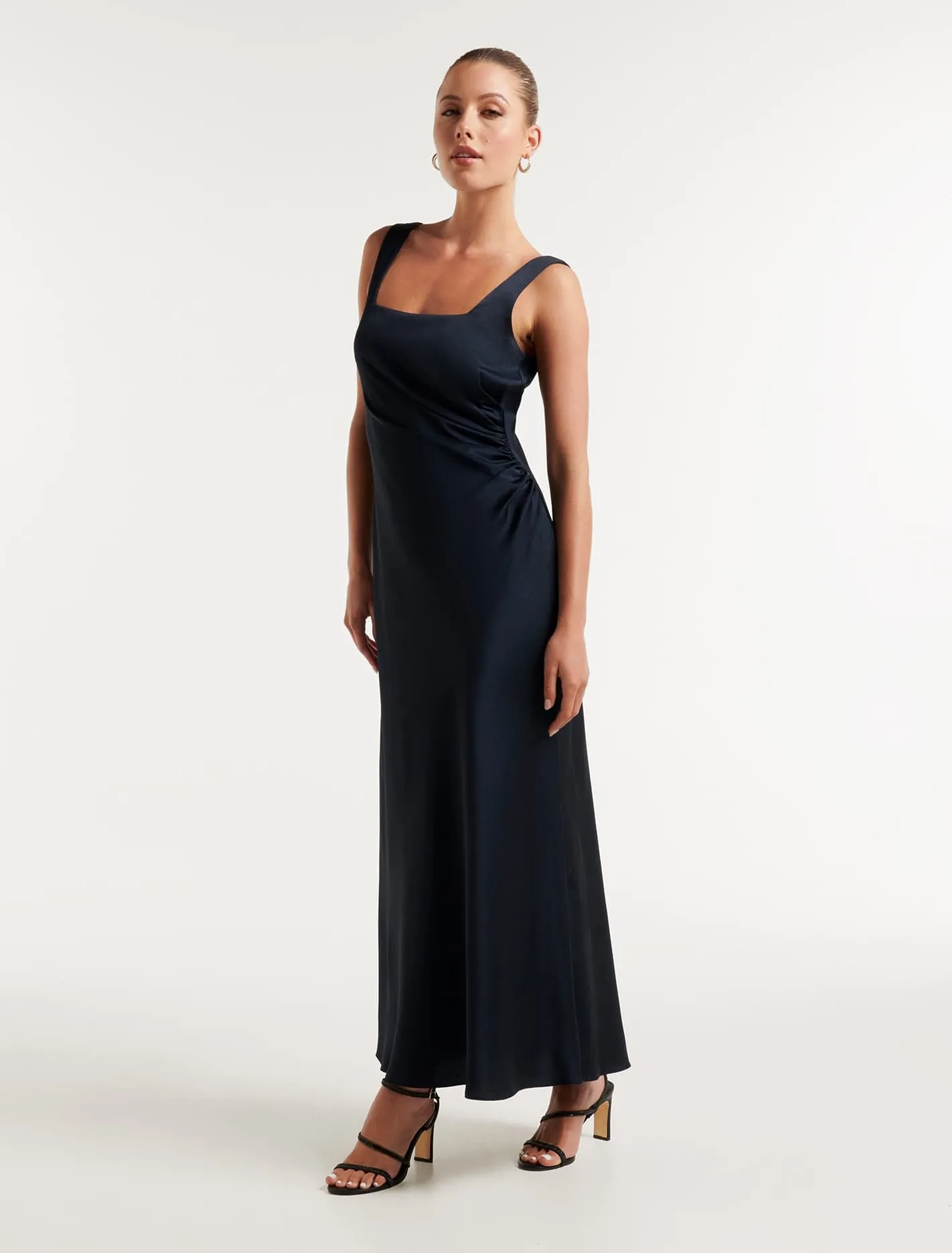 Winnie Square-Neck Ruched Midi Dress