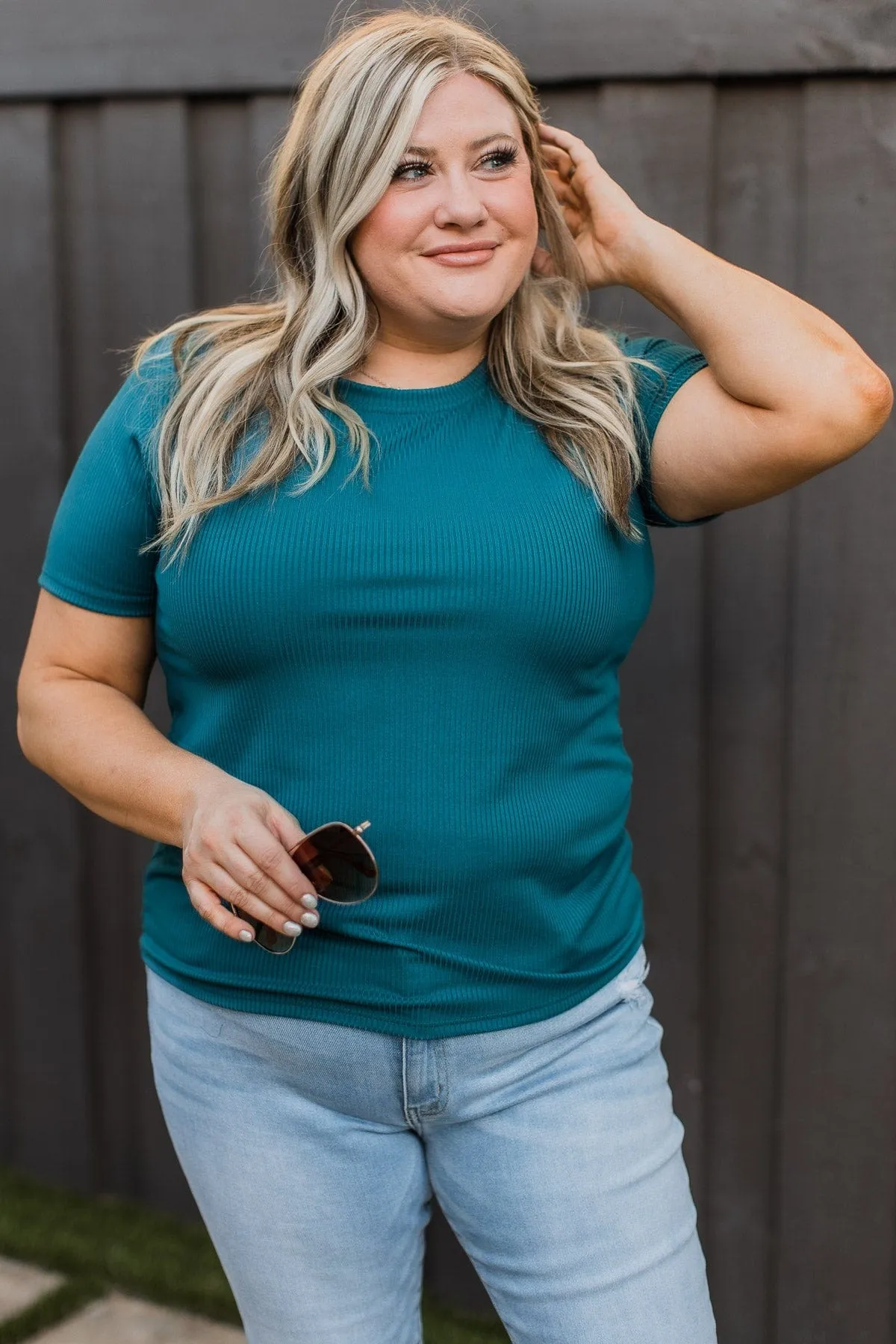 Teal Ribbed Knit Top