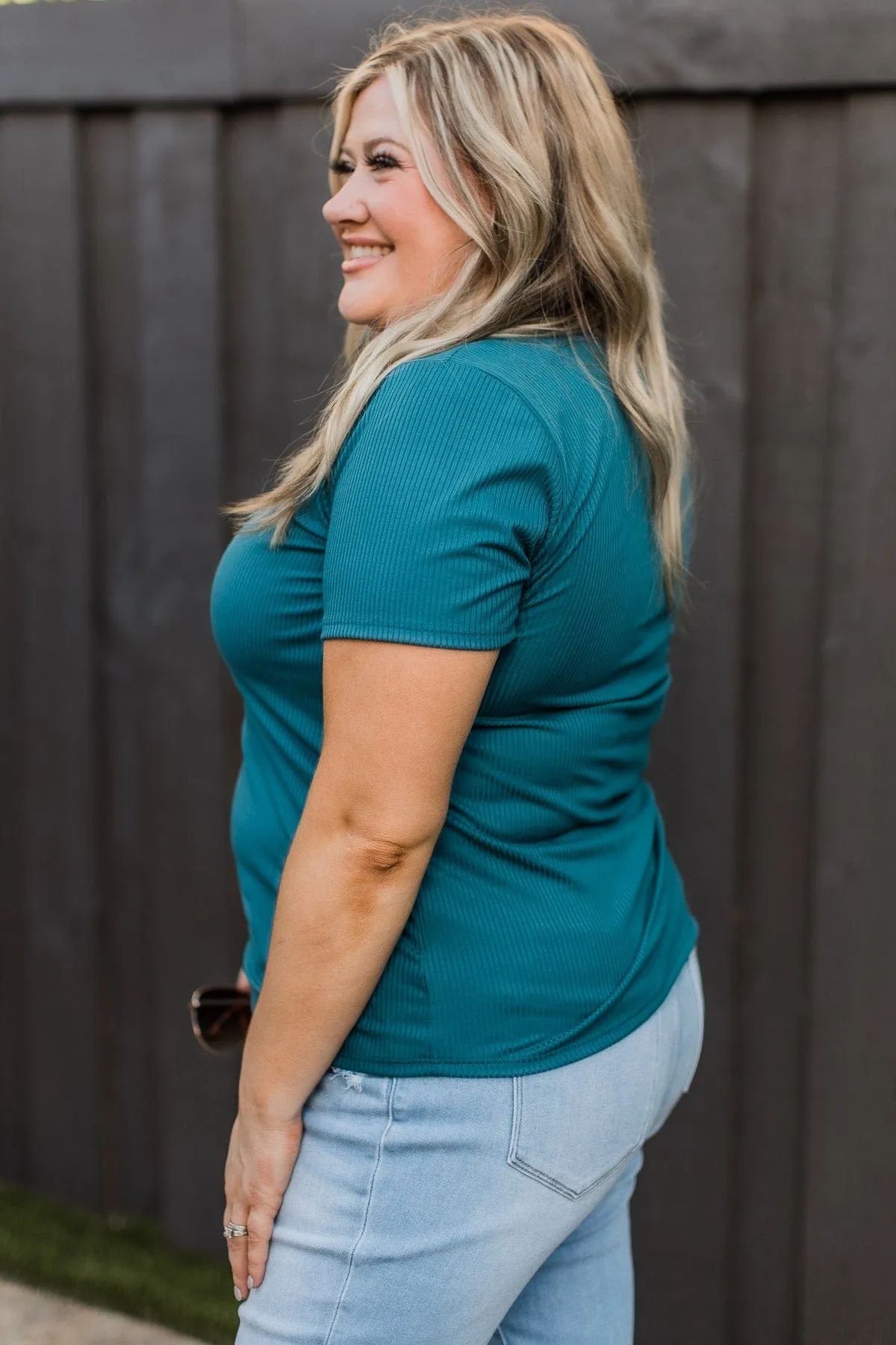 Teal Ribbed Knit Top