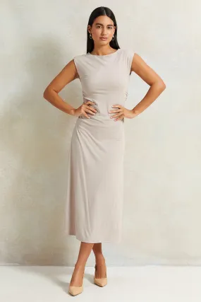 Women Beige Rouched Dress