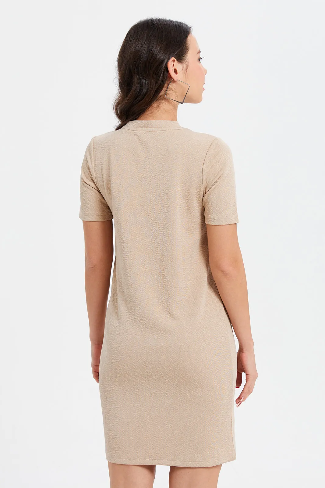 Women Beige Short Sleeve T-Shirt Dress