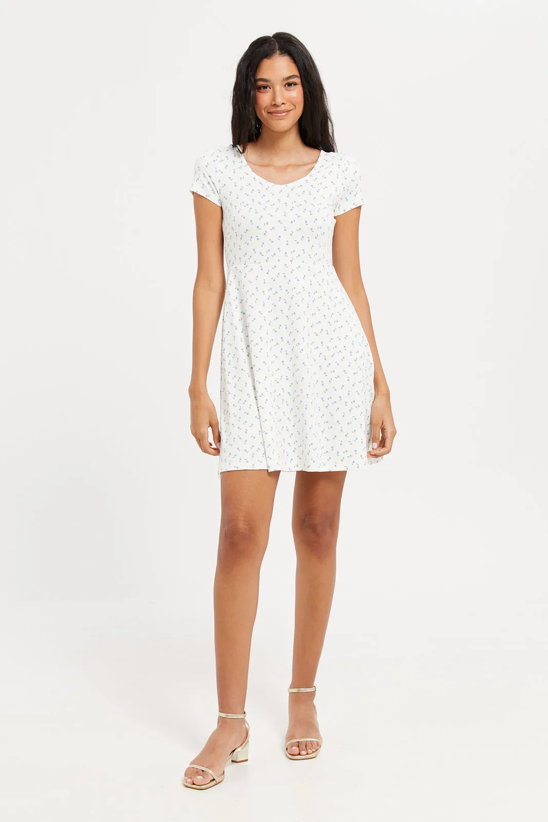 Women Ivory Ditsy Print Dress