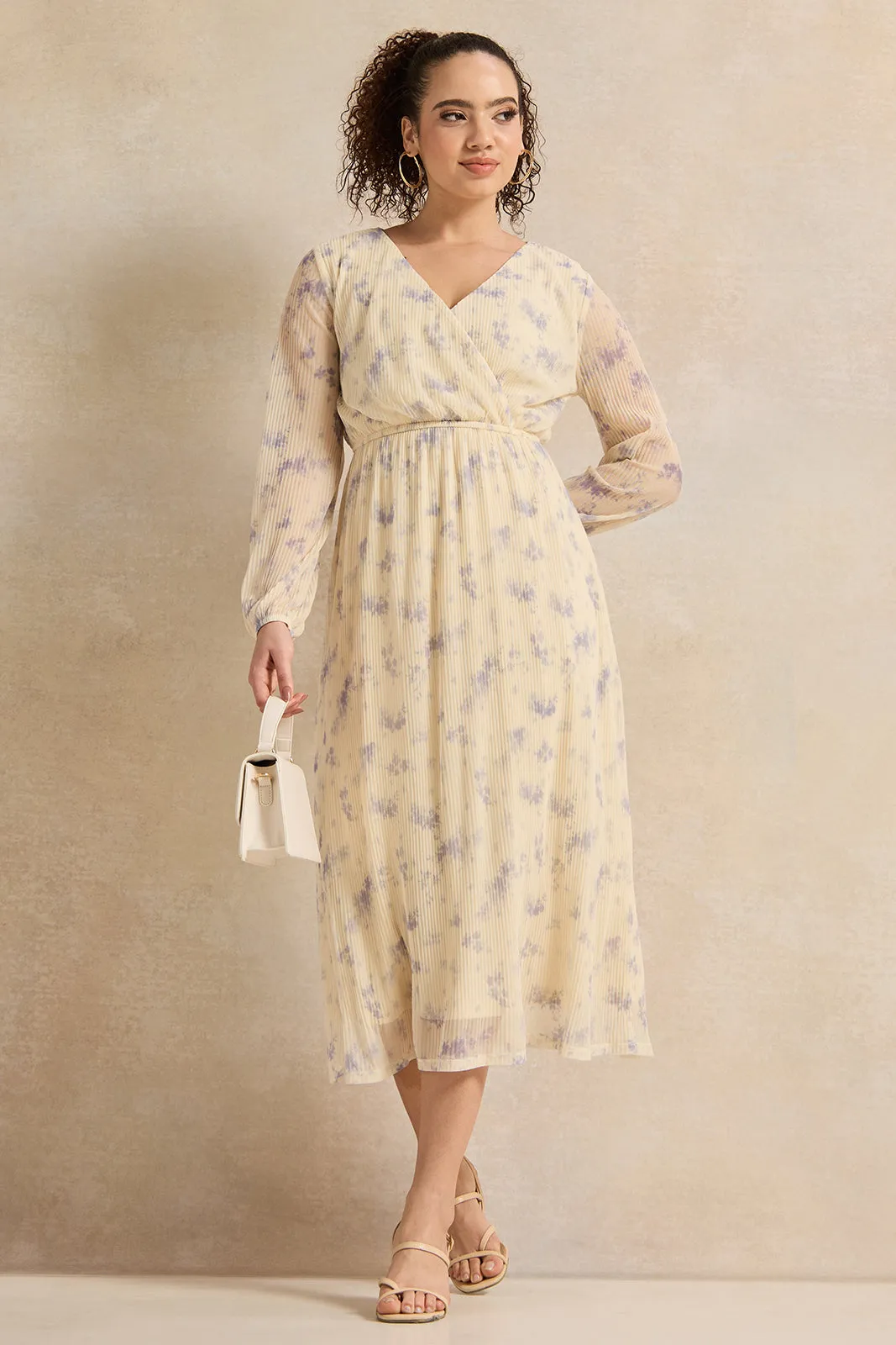 Women Ivory Printed Wrap Dress