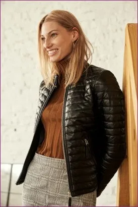 Women's Padded Zip Leather Jacket