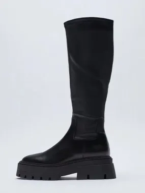 Women's Platform Black Mid Calf Zip-Up Boots