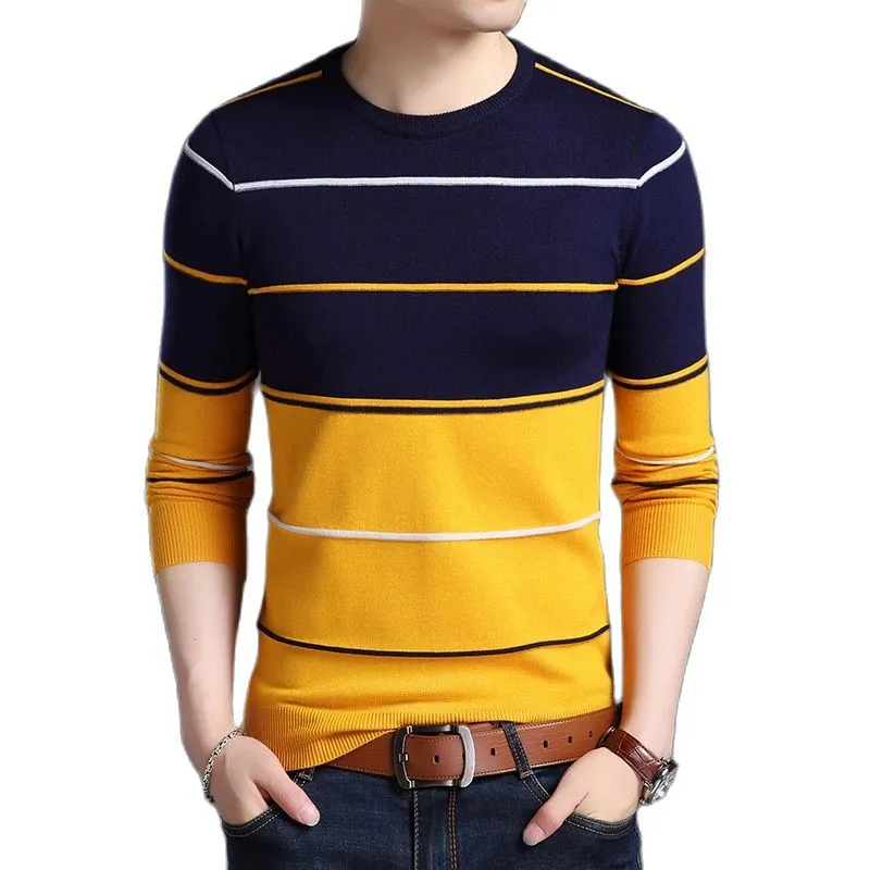 2022 New Men's Striped Sweater Pullover Slim Fit Jumper