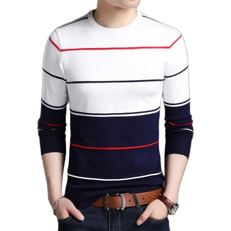 2022 New Men's Striped Sweater Pullover Slim Fit Jumper