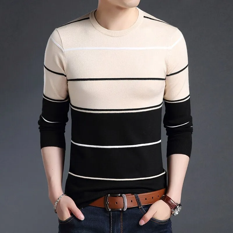 2022 New Men's Striped Sweater Pullover Slim Fit Jumper