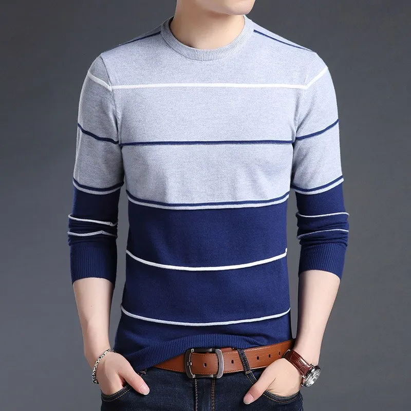 2022 New Men's Striped Sweater Pullover Slim Fit Jumper