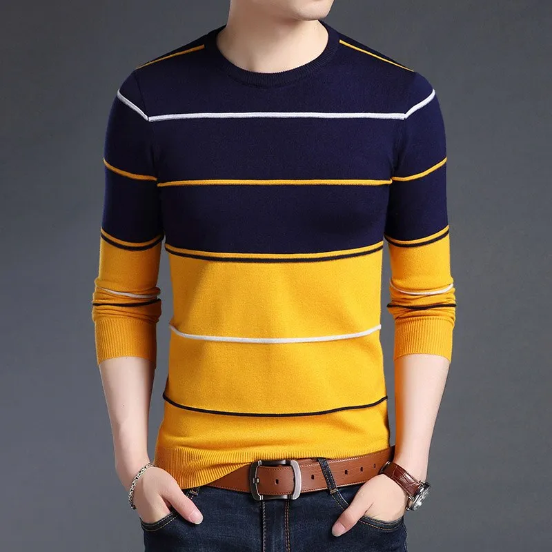 2022 New Men's Striped Sweater Pullover Slim Fit Jumper