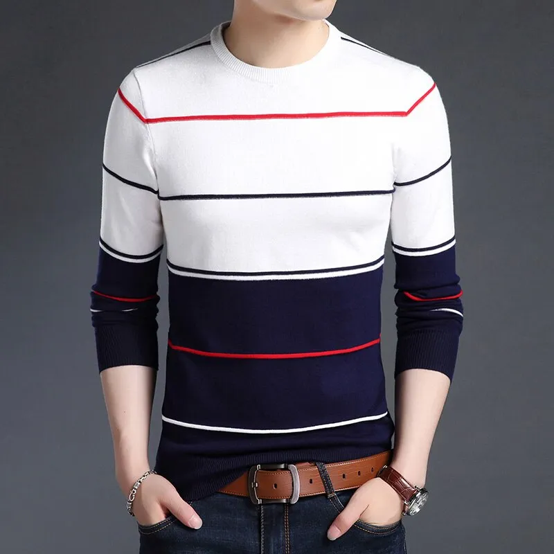 2022 New Men's Striped Sweater Pullover Slim Fit Jumper