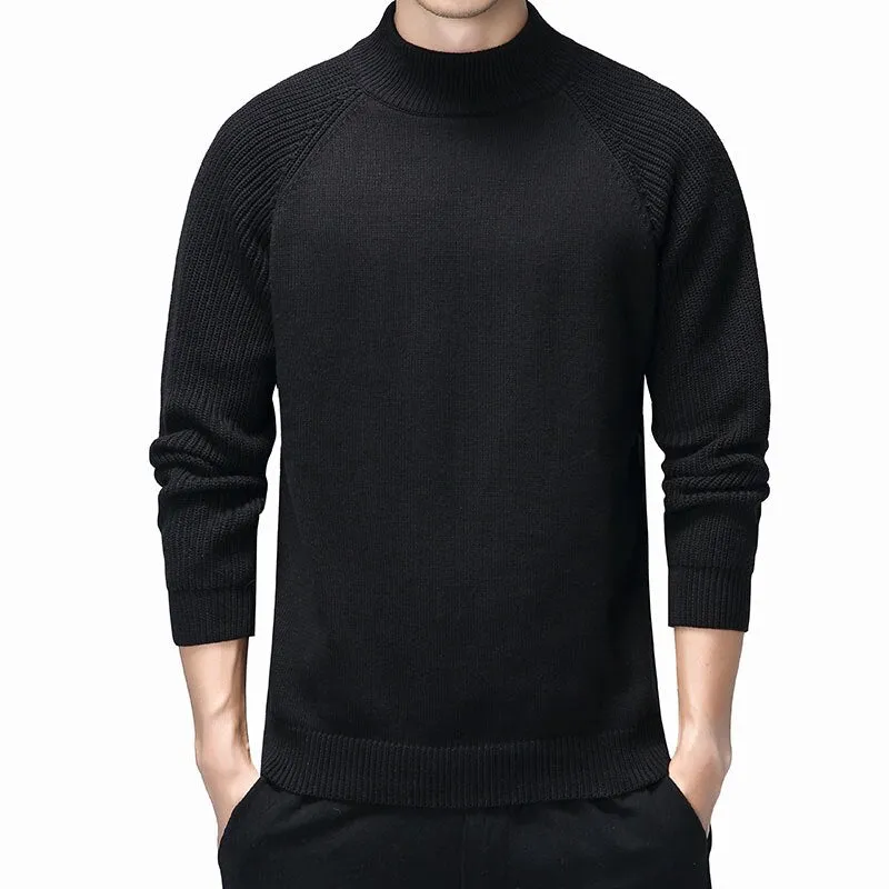 Men's Mock Neck Sweater Pullover Autumn Winter Fashion Knit Jumper