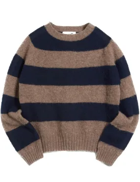 YMC Jets Stripe Crew Knit Jumper Navy Stripe