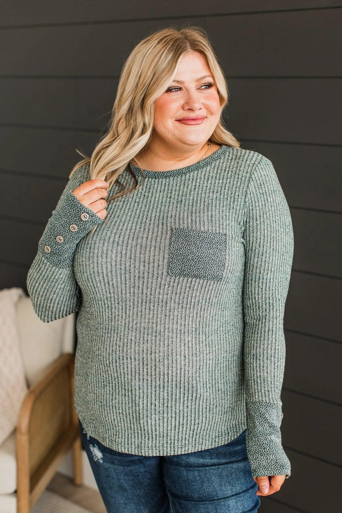 Ribbed Knit Top Hunter Green