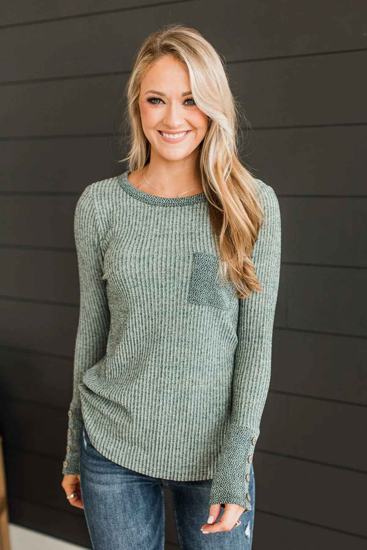 Ribbed Knit Top Hunter Green