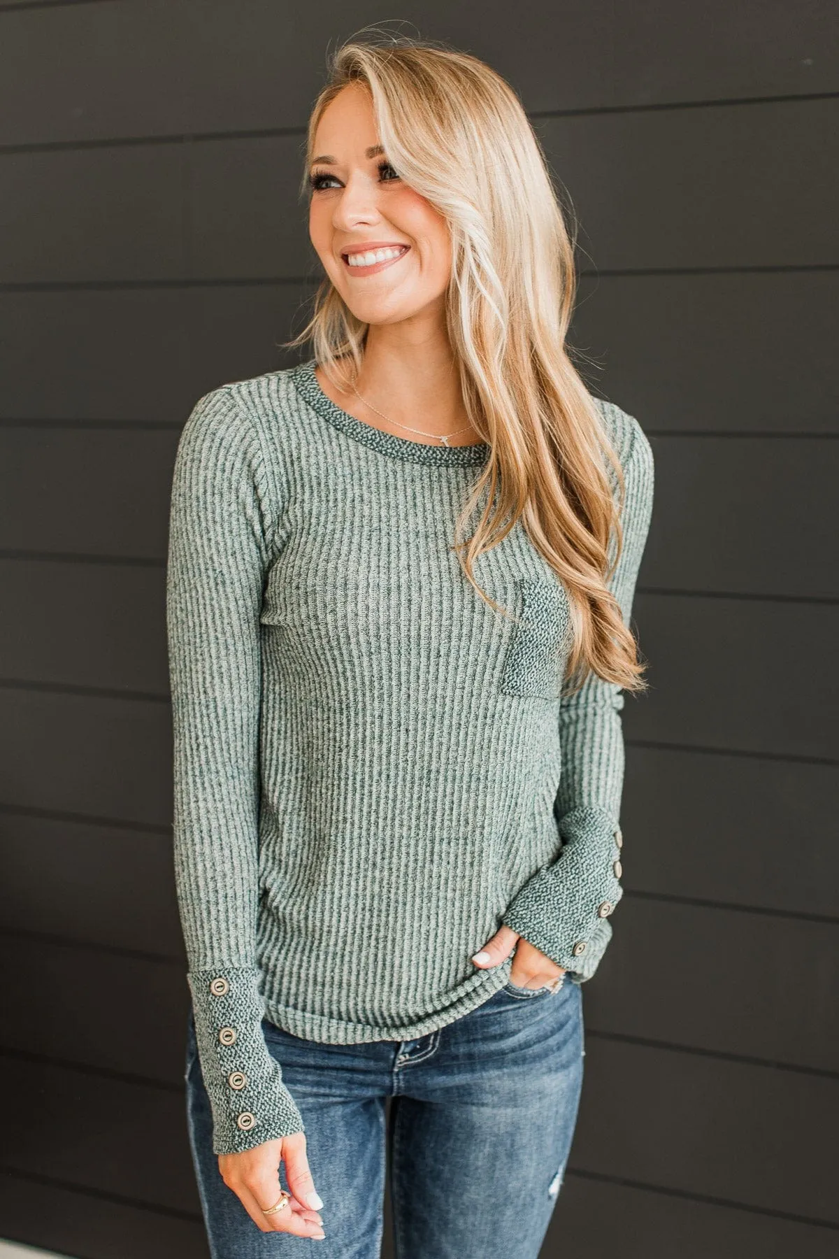 Ribbed Knit Top Hunter Green