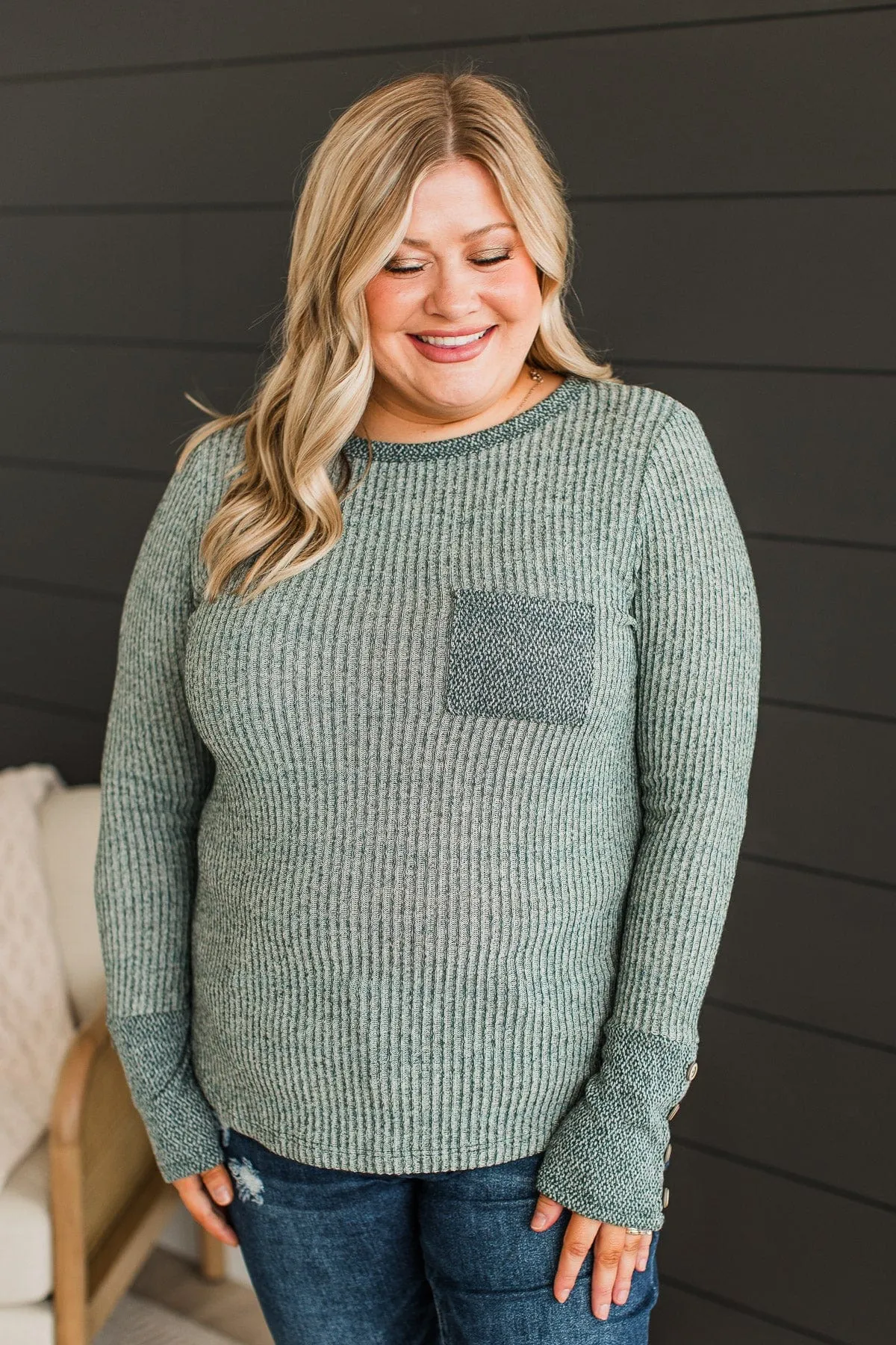 Ribbed Knit Top Hunter Green